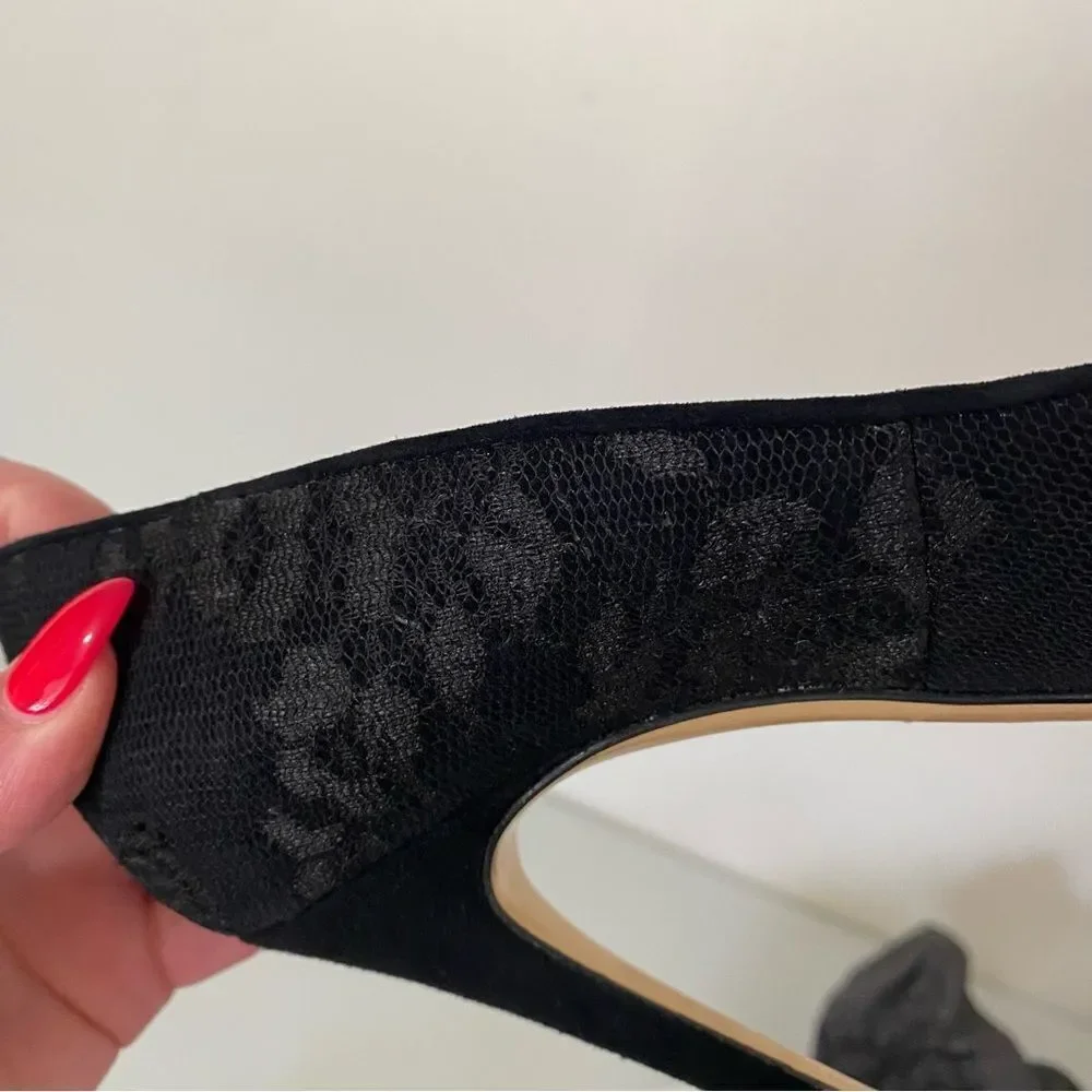 MAXMARA Black Pointed toe Lace Overlay Stiletto Pumps - Picture 6 of 9